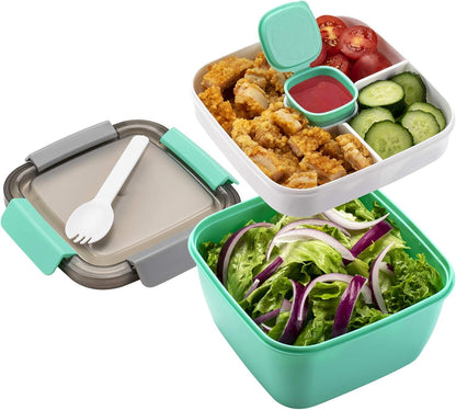 Freshmage Salad Lunch Container To Go, 52-oz Salad Bowls with 3 Compartments, Salad Dressings Container for Salad Toppings, Snacks, Men, Women (Blue)