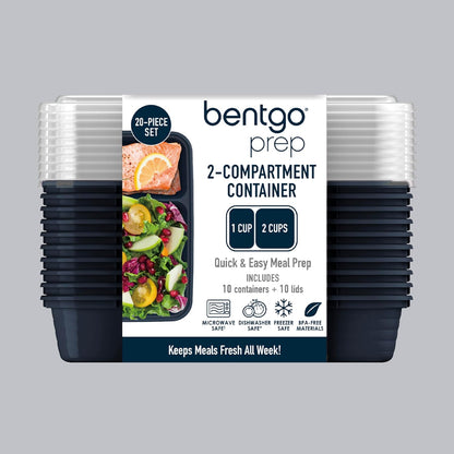 Bentgo Prep - 20-Piece 2-Compartment Reusable Meal Prep Containers with Lids, PFAS & BPA Free Materials, Durable, Microwave, Freezer, & Dishwasher Safe To Go Food Storage (Rose Gold)