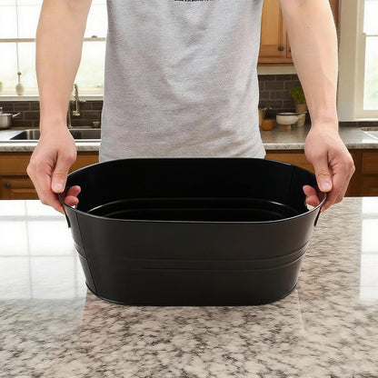 3 PCS 15.3 x 9 x 6 inches Black Metal Galvanized Tub with Handles, 3 Gallon Galvanized Beverage Tubs for Parties, Large Metal Drink Ice Buckets for Beer, Wine, Cocktails & Outdoor Events