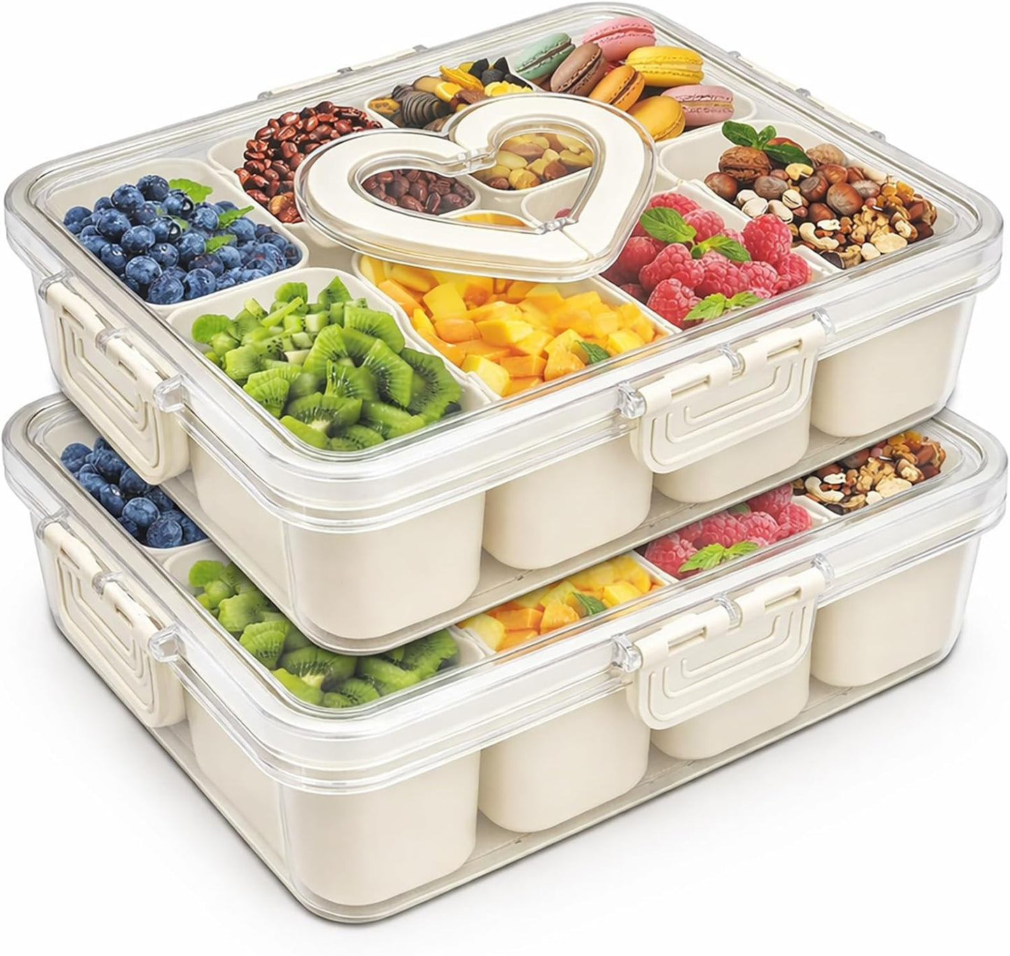 6-Compartment Snackle Snack Bowl with Lid-Microwave & Dishwasher Safe Divided Serving Bowl for Fruit,Veggies & Snacks-Portable Snack Organizer for Picnics,Road Trips & Parties (1 pcs 6 Compartment)
