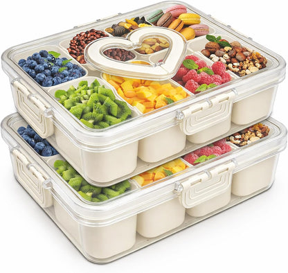 6-Compartment Snackle Snack Bowl with Lid-Microwave & Dishwasher Safe Divided Serving Bowl for Fruit,Veggies & Snacks-Portable Snack Organizer for Picnics,Road Trips & Parties (1 pcs 6 Compartment)