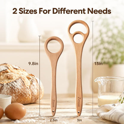 Wooden Dough Whisk Set, One-Piece Solid Beech Wood Danish Sourdough Whisks