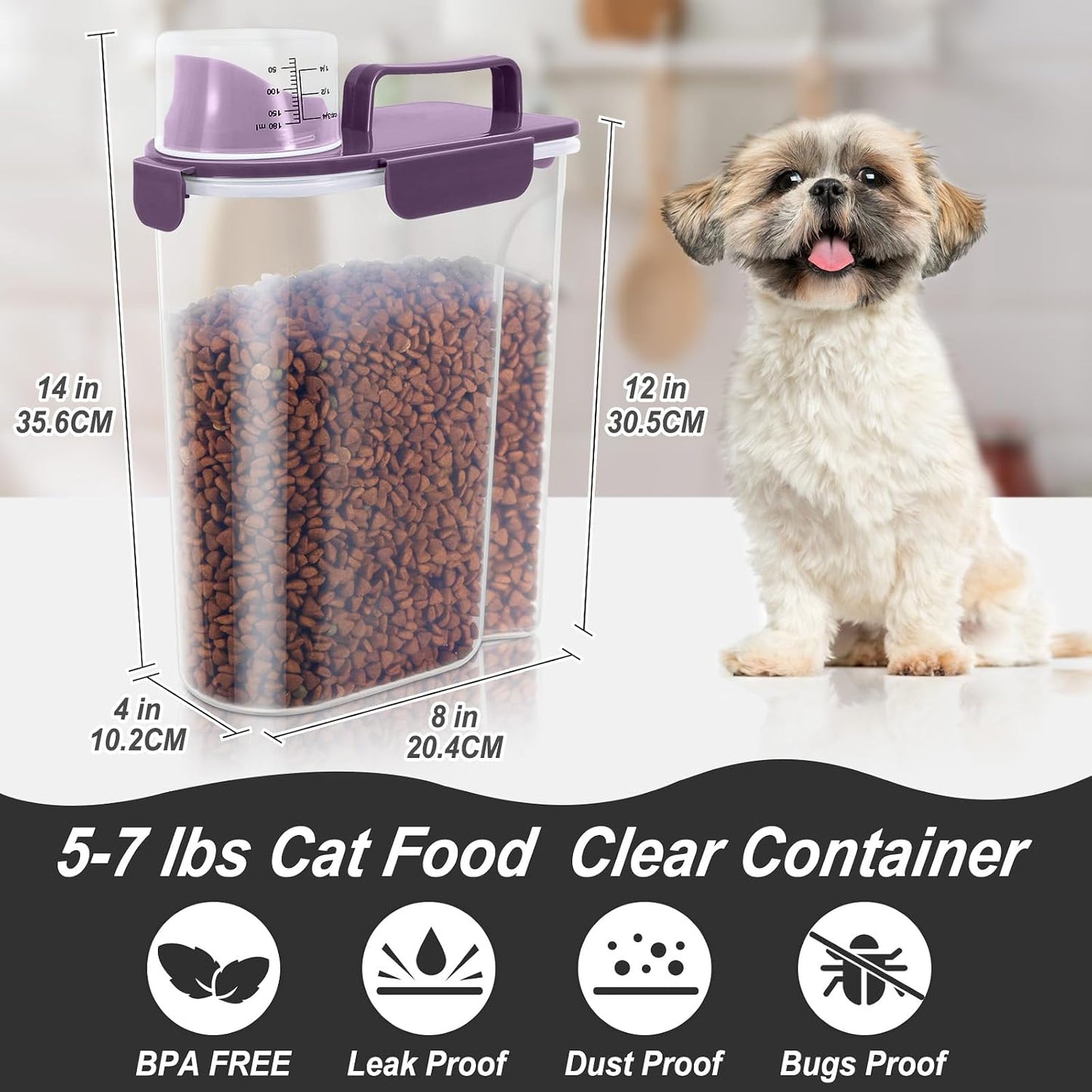 LEAWALK 5-7Lbs Cat Dog Storage Container, Portable Pet Food Containers with Upgraded Large Spout and Cup, Small Animal Kibble Dispenser for Bird Seed, Oatmeal, Rice, Flour, Brown Sugart-Dark Green