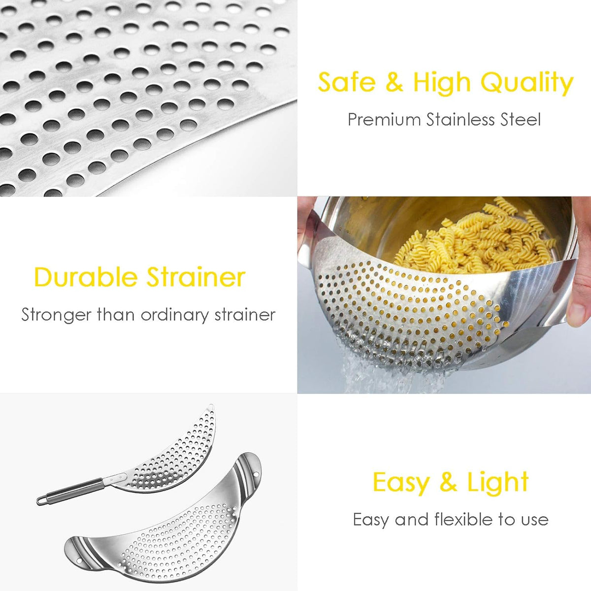 2-Piece Stainless Steel Kitchen Pot Strainer Double Handles