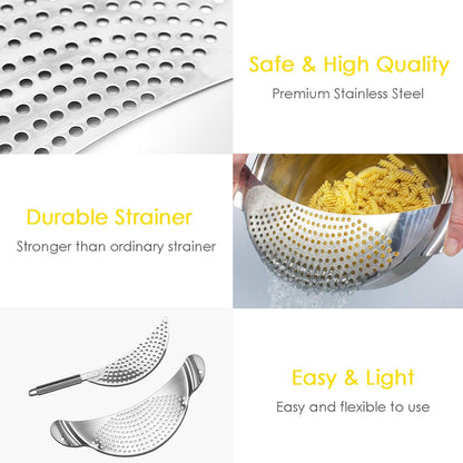 2-Piece Stainless Steel Kitchen Pot Strainer Double Handles