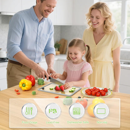 Cutting Board, Tempered Glass Cutting Board for Kitchen Counter, 2Pcs Chopping Board Set with Non-Slip Silicone Edges, Heat Resistant, Dishwasher Safe, Kitchen Decoration