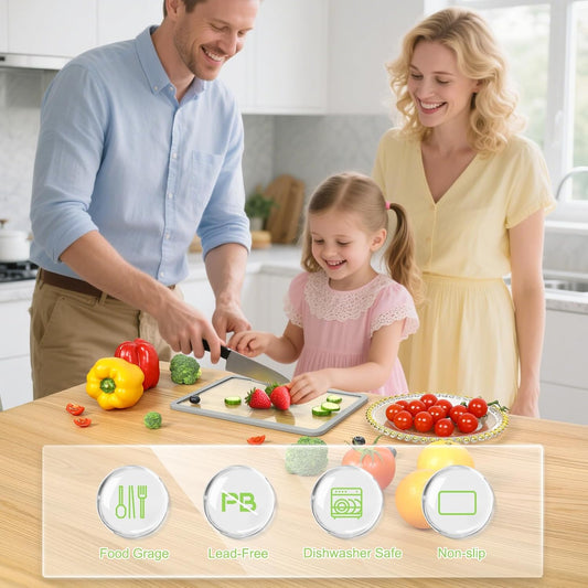 Cutting Board, Tempered Glass Cutting Board for Kitchen Counter, 2Pcs Chopping Board Set with Non-Slip Silicone Edges, Heat Resistant, Dishwasher Safe, Kitchen Decoration