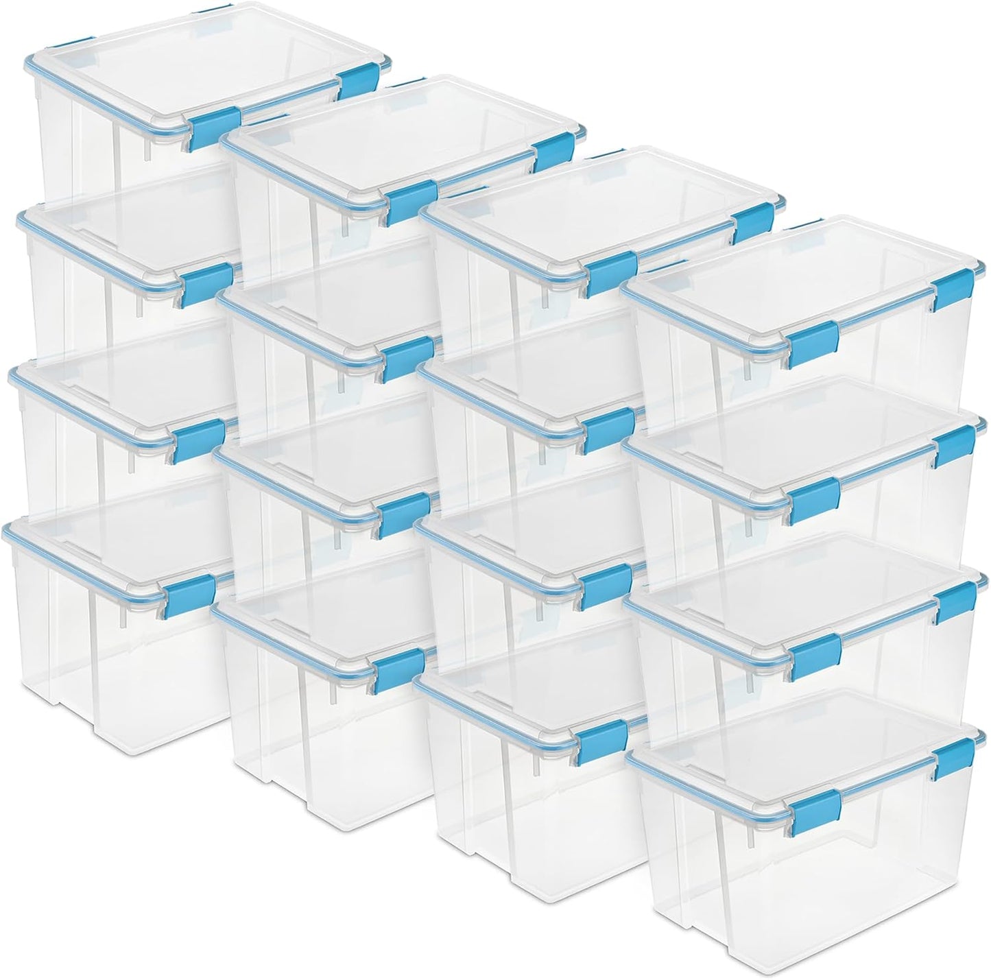 Sterilite 80 Qt Gasket Box, Stackable Storage Bin with Latching Lid and Tight Seal, Plastic Container to Organize Basement, Clear Base and Lid, 1-Pack