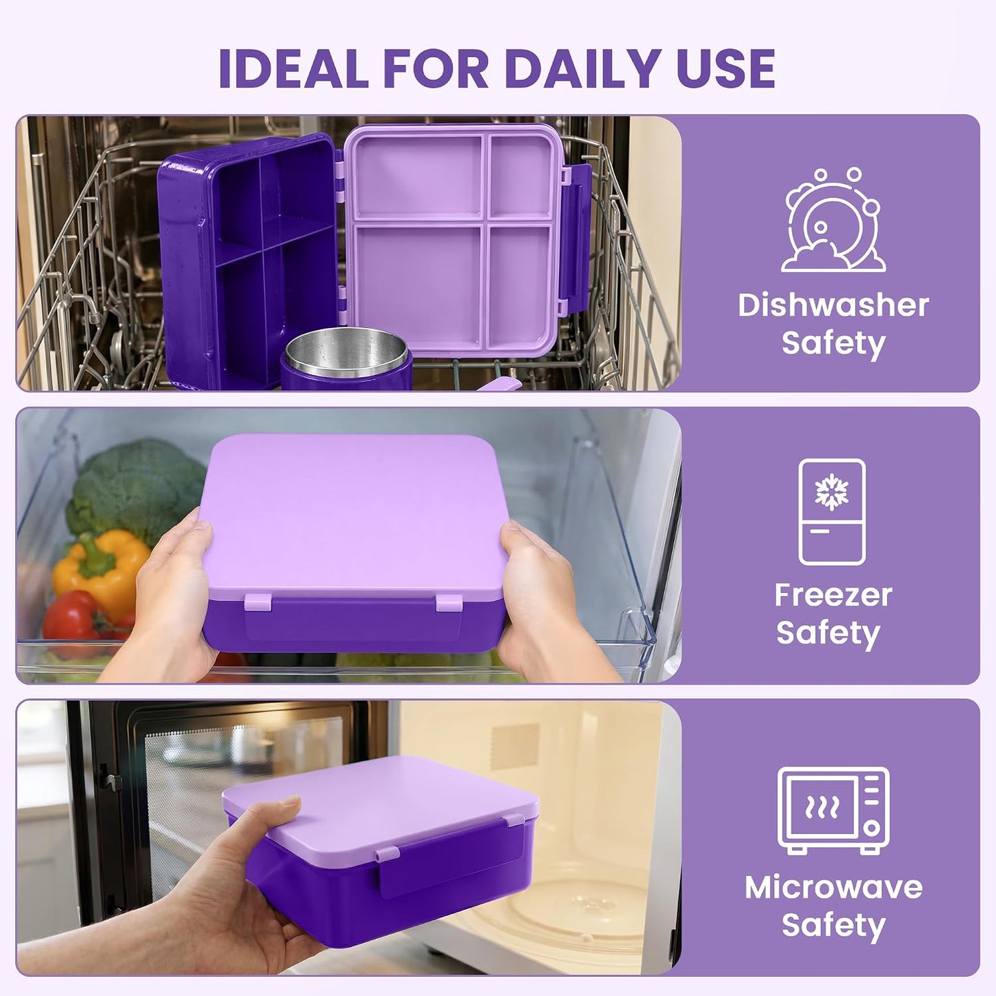 LOHASOK Bento Lunch Box Kids with 8oz Soup Thermo, Leak-Proof Lunch Containers with 4 Compartment, Thermo Hot Food Jar and Insulated Lunch Box for School Blue