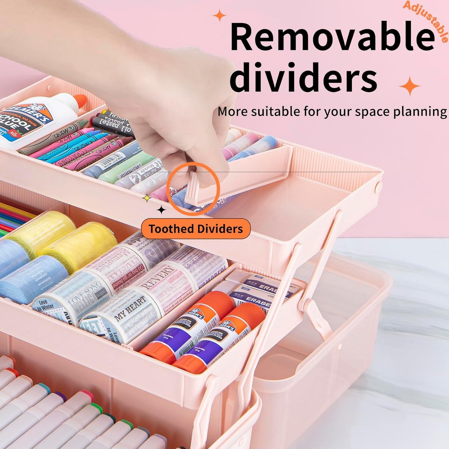 TERGOO 12.5in 3-Layer Multipurpose Craft Organizers and Storage with Adjustable Dividers, Portable Tackle Box, Folding Art & Craft Case for Medicine, Tool, Sewing Organizer (White)