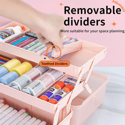TERGOO 12.5in 3-Layer Multipurpose Craft Organizers and Storage with Adjustable Dividers, Portable Tackle Box, Folding Art & Craft Case for Medicine, Tool, Sewing Organizer (White)