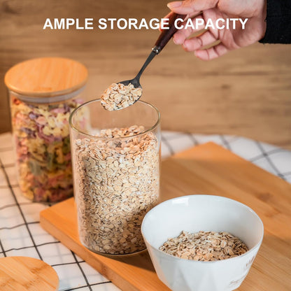 Glass Food Storage Jars 37 oz Set of 6,Glass Storage Containers Clear Glass Food Canister with Bamboo Lid Airtight For Serving Tea, Coffee, Flour, Sugar, Candy, Cookie, Spice and More (Square)