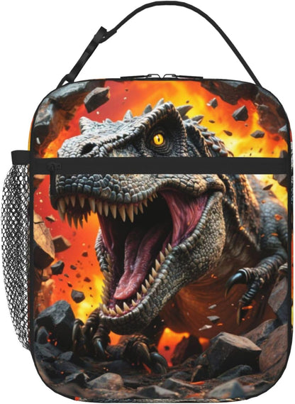 Dinosaur Volcano Insulated Lunch Bag for Women & Men, Reusable Leak-Proof Lunch Box with Cooler Compartment, Lunch Tote for Adults Work Travel Picnic Durable & Washable