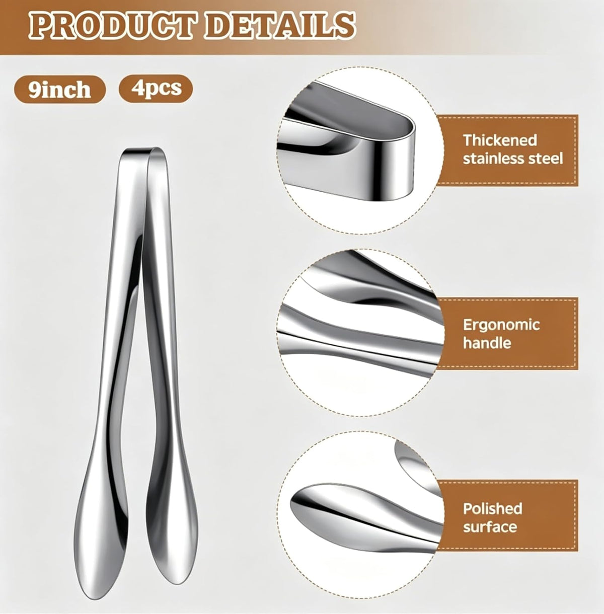 Silver Polished Serving Tongs 9 Inch