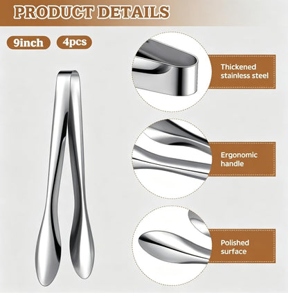 Silver Polished Serving Tongs 9 Inch