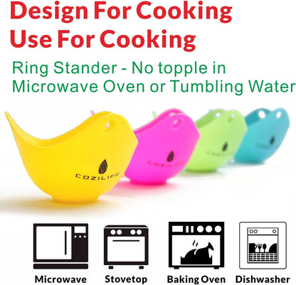 Egg Poacher – COZILIFE Silicone Egg Poaching Cups with Ring Standers, For Microwave or Stovetop Egg Cooking, Kraft Box Packing, BPA Free, Pack of 4