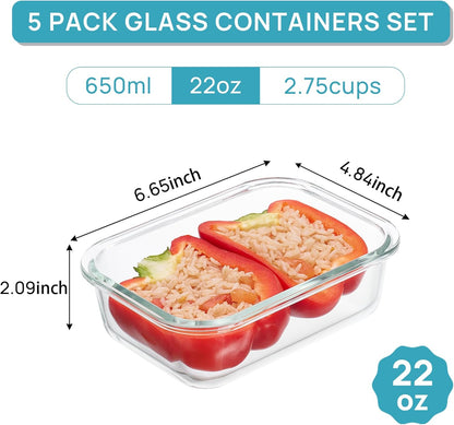 Vtopmart 10 Pack 35oz Glass Food Storage Containers with Lids, Meal Prep Containers, Airtight Reusable Lunch Container Set, Safe for Oven, Microwave, Freezer, and Dishwasher, Grey