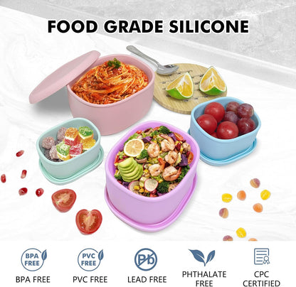 Anatole Silicone Food Storage Lunch Bento Box Set of 3 Reusable Nesting Containers with Lids BPA Free Dishwasher Microwave Oven Freezer Safe Leakproof (6.7oz, 10oz, 20oz)