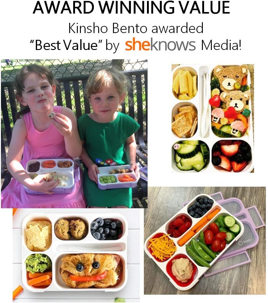 kinsho Bento Lunch-Box Set for Kids includes Snack Container | 6 and 3 Compartment Boxes Leakproof School Bentos, Meal Portion Control Containers, Boys Girls Adults, Navy Blue Large + MINI 2 Pack Set