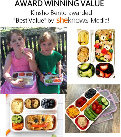 kinsho Bento Lunch-Box Set for Kids includes Snack Container | 6 and 3 Compartment Boxes Leakproof School Bentos, Meal Portion Control Containers, Boys Girls Adults, Navy Blue Large + MINI 2 Pack Set
