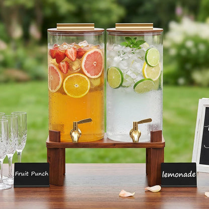 Lifewit 1.5 Gallon Glass Drink Dispenser with Wood Stand & Leakproof Spigot