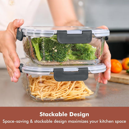 Razab 2 PC 1200ML / 41 Oz Glass Food Storage Containers with Lids - Airtight & Leakproof - Microwave/Oven/Freezer Safe - BPA Free - Ideal for Meal Prep, Storing Leftover & Lunch