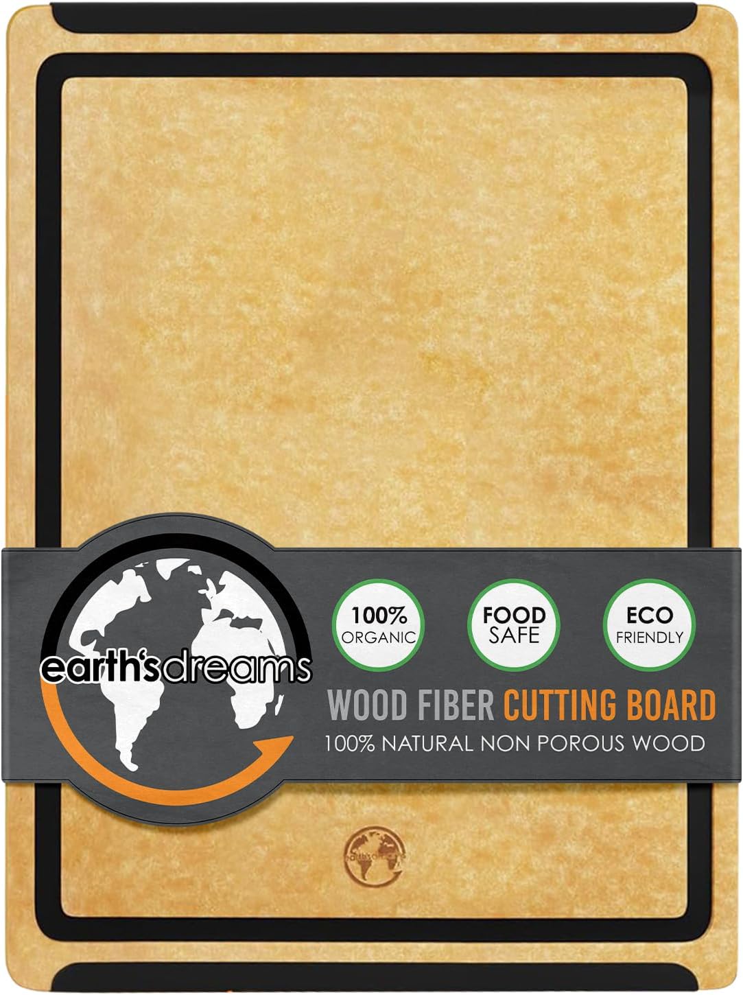 Earth's Dreams Composite Wood Cutting Board Set of 3 – Built In Juice Groove, Dishwasher Safe,Cutting Boards for Kitchen – Large, Medium & Small Non-Slip Wood Charcuterie & Chopping Boards (Tan/Black)