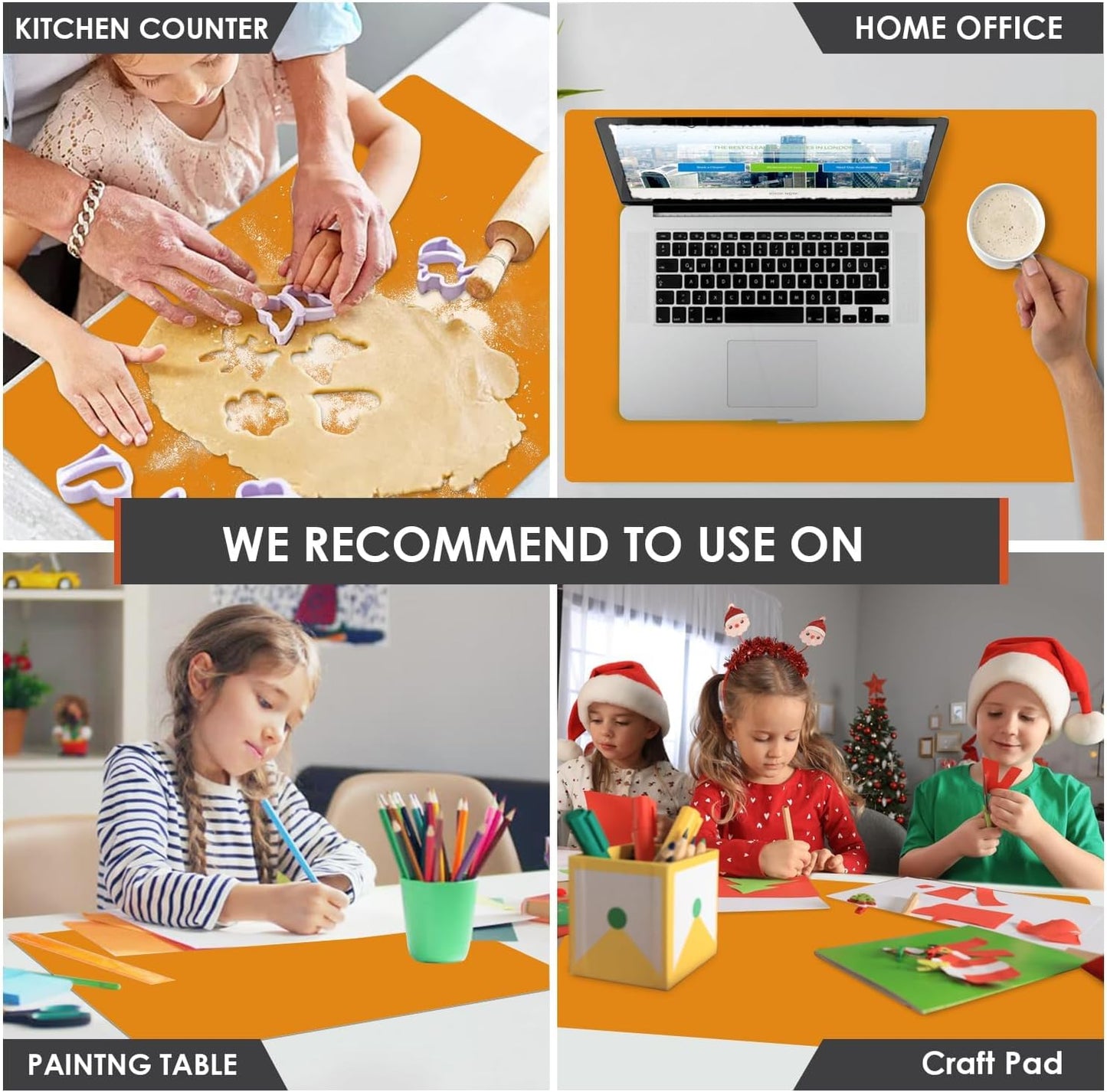 Extra Large Dark Green Countertop Mat - Silicone Table Kitchen Desk Mat - Non-Slip & Heat Resistant - Dinner Placemat Pastry Dough Rolling Mat - Colors A