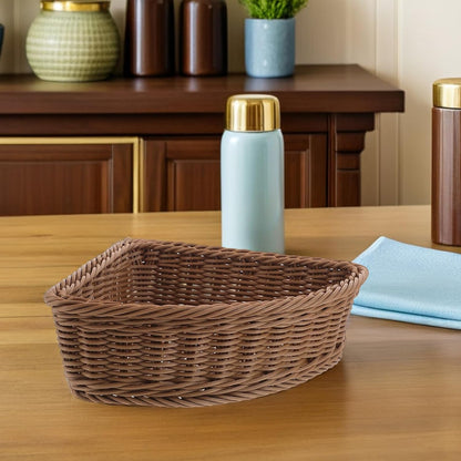 Garneck 2pcs Corner Storage Basket Set: Triangle Shelf Basket Stackable Wardrobe Organizer for Cabinet Closet Kitchen Pantry Bathroom Makeup Sundries Fruit Coffee Woven Tray