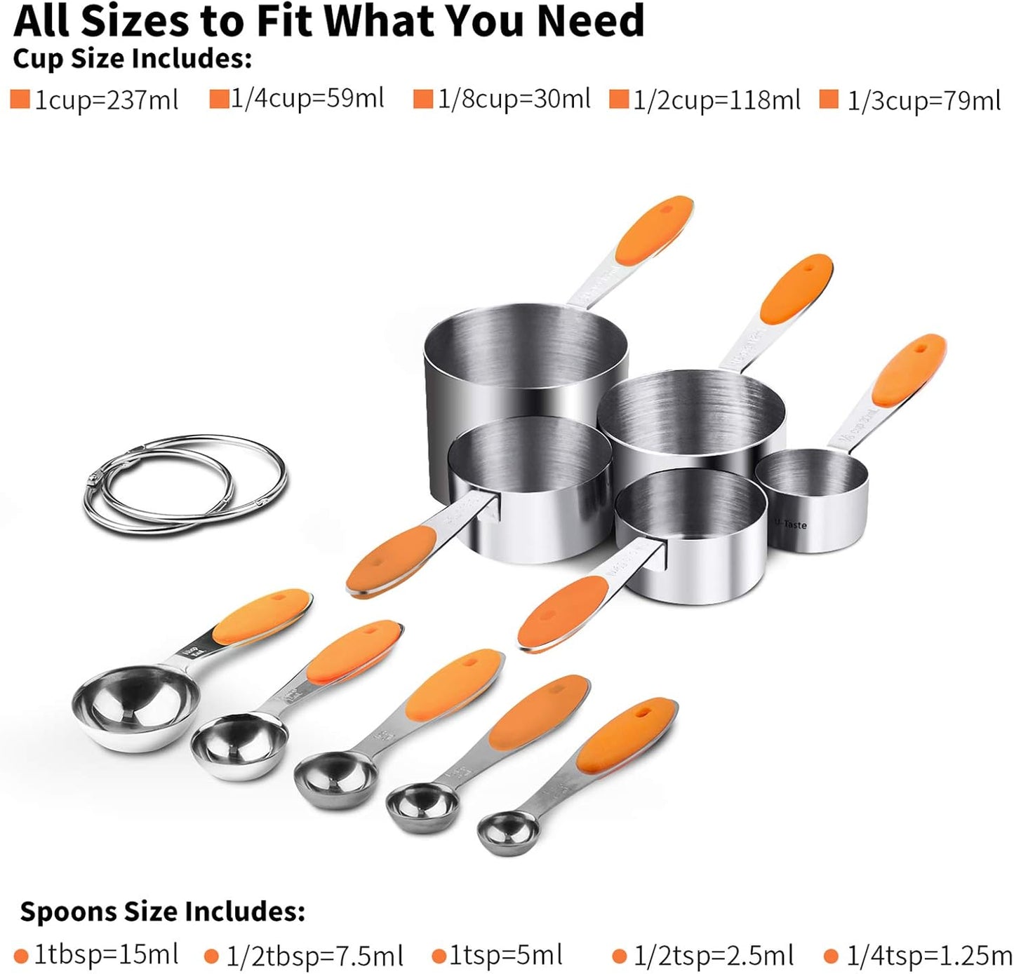 Measuring Cups : U-Taste 18/8 Stainless Steel Measuring Cups and Spoons Set of 10 Piece, Upgraded Thickness Handle(Black)