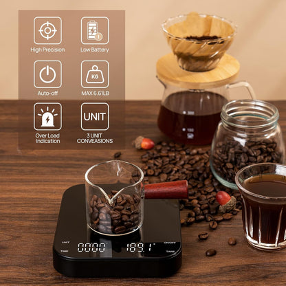 Meilen Mini Espresso Coffee Scale with Timer 0.1g Precise 2kg 4.4lb