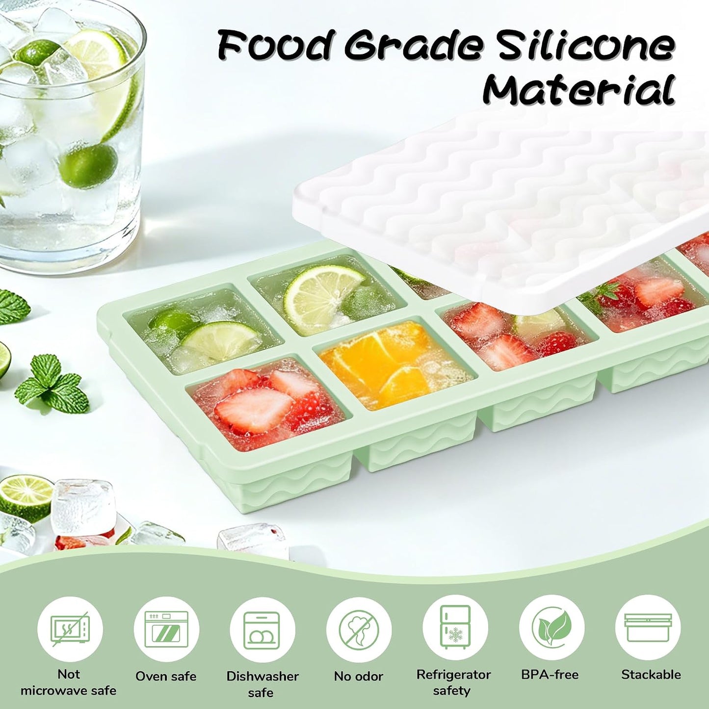 3-Pack Silicone Freezer Trays with Lid,2 Large 2-Cup(500ml)&4 Medium 1-Cup(250ml)&6 Small 1/2-Cup(125ml) Soup Freezer Container Molds,Ice Cube Tray For Meal Prep&Freezing Soup,Stews,Sauces