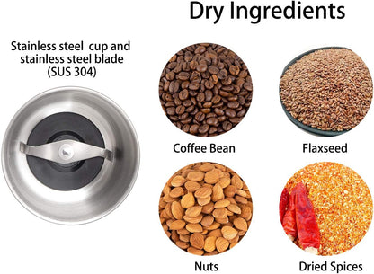 DR MILLS DM-7412M Stainless Steel Electric Dried Spice and Coffee Grinder,2 in 1 Wet and Dry, Detachable Cups, Dishwasher Safe