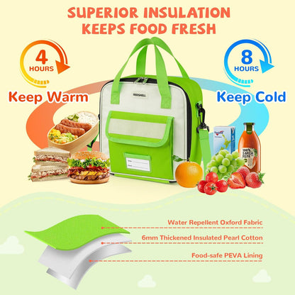 REDSHELL Tactical Lunch Box Kids, Large Insulated Lunch Bag for Boys Girls, Cooler Lunchbag, Square Toddler Lunchbox, School Daycare Lunch Tote Pail with Water Bottle Holder Shoulder Strap, Blue