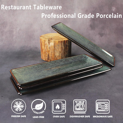 Porcelain Rectangular Plates, Large Cookie Trays, Set of 4, Shatterproof, Dishwasher-Safe, Perfect for Sushi, Baguettes, Snacks, Appetizers, Rolls, or Table Centerpieces.