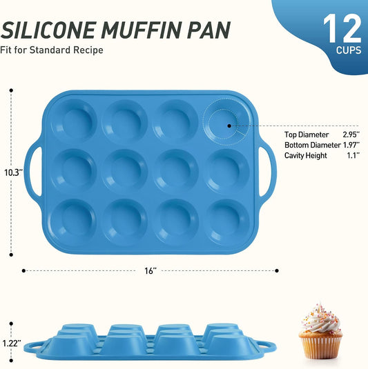 2 Packs 12 Cups Silicone Muffin Pan for Baking with Metal Reinforced Frame Regular Size Cupcake Pan Tray Egg Bites Silicone Cookie Molds Muffin Tin Tart Pans Sheet Set for Oven Dishwasher Safe