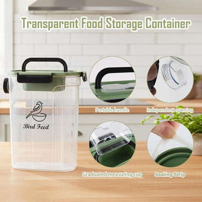 Bird Food Container,Pet Food Storage Bin with Side Pouring Spout and Handle,5lb Bird Seed Storage Container,Airtight BPA Free Portable BirdSeed Storages for Outside Feeders Container Holder