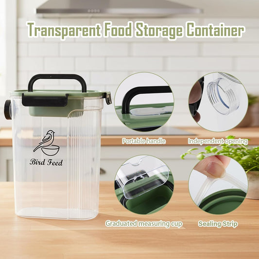 Bird Food Container,Pet Food Storage Bin with Side Pouring Spout and Handle,5lb Bird Seed Storage Container,Airtight BPA Free Portable BirdSeed Storages for Outside Feeders Container Holder