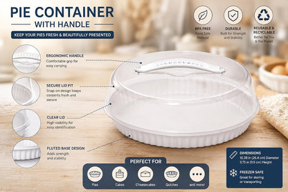 1-ct - Reusable Pie Container With Lid, 9" (Clear Lid) Transparent Pie Carrier Pastry Storage Durable Plastic Food Cakes Tarts & Desserts Container with Secure Lid for Transport & Storage