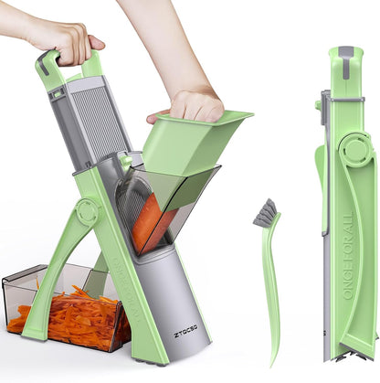 [All in 1] Upgraded Version Safe Mandoline Slicer for Kitchen, Adjustable Thickness. Veggie Slicer, Rapid Prep Mandoline, Detachable Blade, Cleaning Brush/Paring Knife (Black Knight)