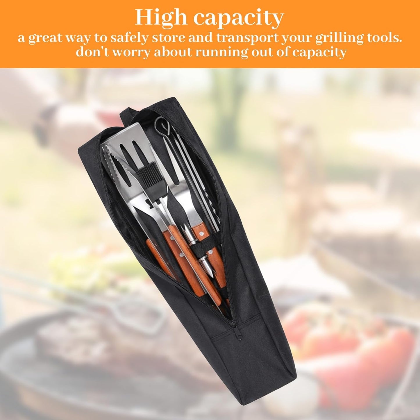 Grill Utensil Storage Bag,22.44x3.9x3.94in Portable Long Tool Bags Foldable Grills Utensil Bag with Handle Black Multi-Purpose Grill Storage Bags for Outdoor Grilling Camping Picnic BBQ