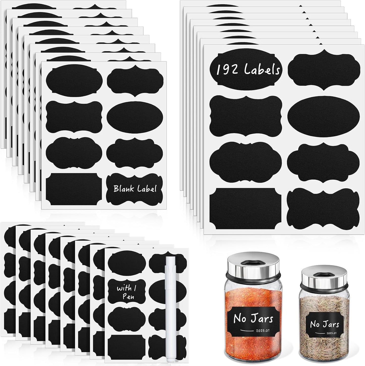 Segarty Food Label Stickers, 300 Pcs Blank Expiration Date Stickers to Write On, with 1 Black Pen, Waterproof Removable Freezer Labels for Glass Spice Jars, Canister, Food Container