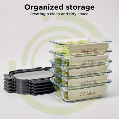 Glass Food Storage Containers with Lids,10 pack [36oz*5+13.5oz*5], Glass Meal Prep Container with Airtight Lids, Microwave Safe Food Container Set, BPA Free, LeakProof, Ideal for Lunch
