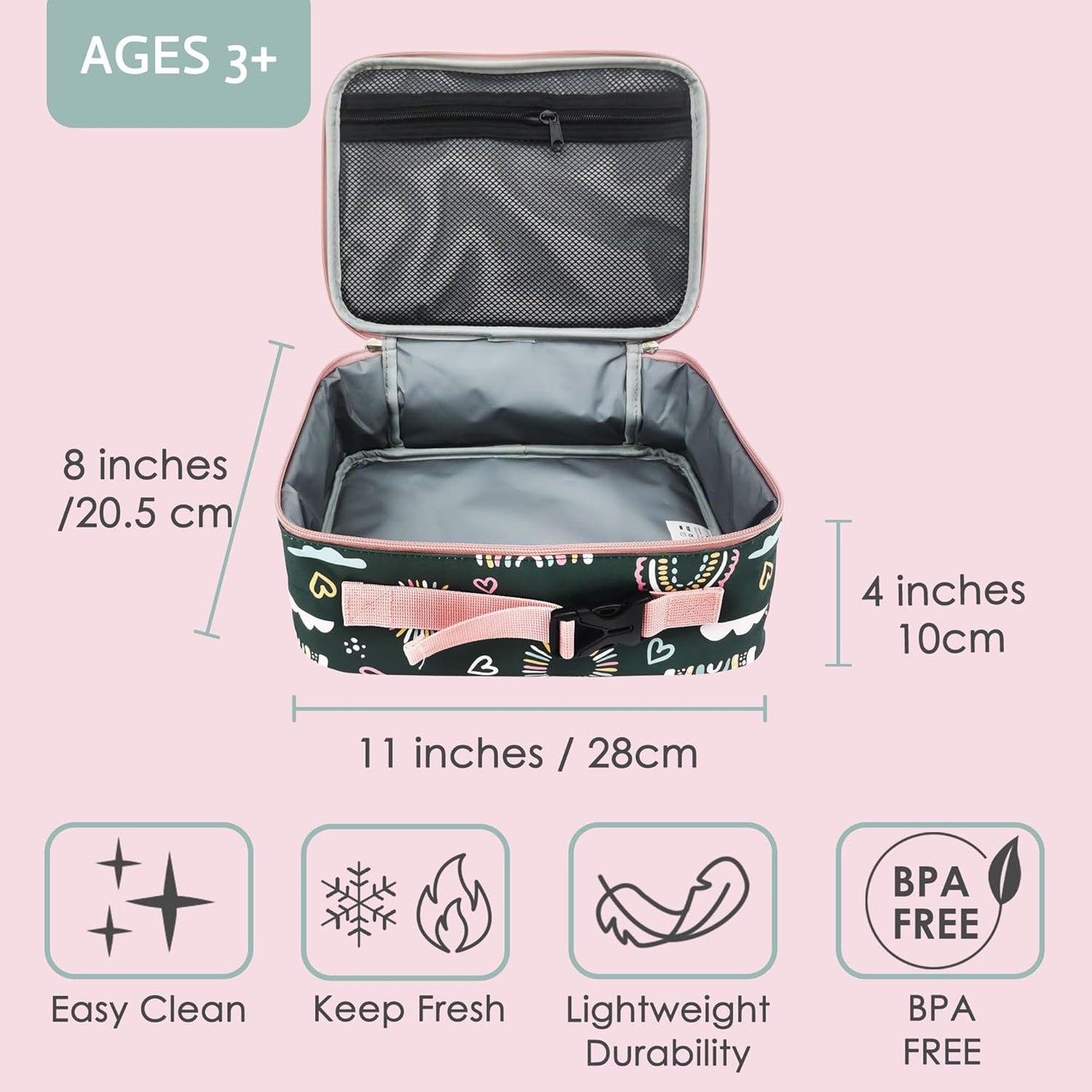 Insulated Kids Dual Compartment Lunch Bags Tote for Girls Boys Toddler School Picnic Food Cooler Thermal with Strap Lunch Boxes Blue Unicorn