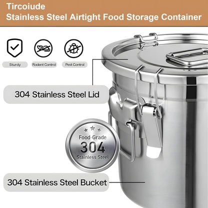 25lb Stainless Steel Containers with Lids, 12L/3.1gal 304 Stainless Steel Storage Containers, Metal Bird Seed Storage Container for Rice Flour Sugar Grain Coffee Bean Kitchen Jar