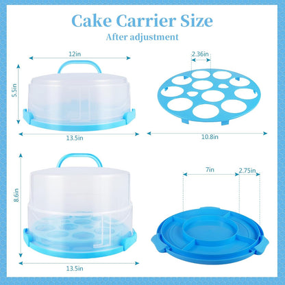 12 Inch Tall Cake Carrier Extra Large with Lid and Handle, Large Cake Transport Container Portable for Pies, Cupcakes, Cakes