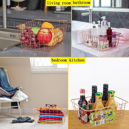 3 Pack Large Wire Baskets for Organizing 14.2'' Metal Wire Baskets with Built-in Handles, Wire Storage Basket Black Metal Freezer Organizer Wire Basket for Pantry, Cabinets, Bathroom