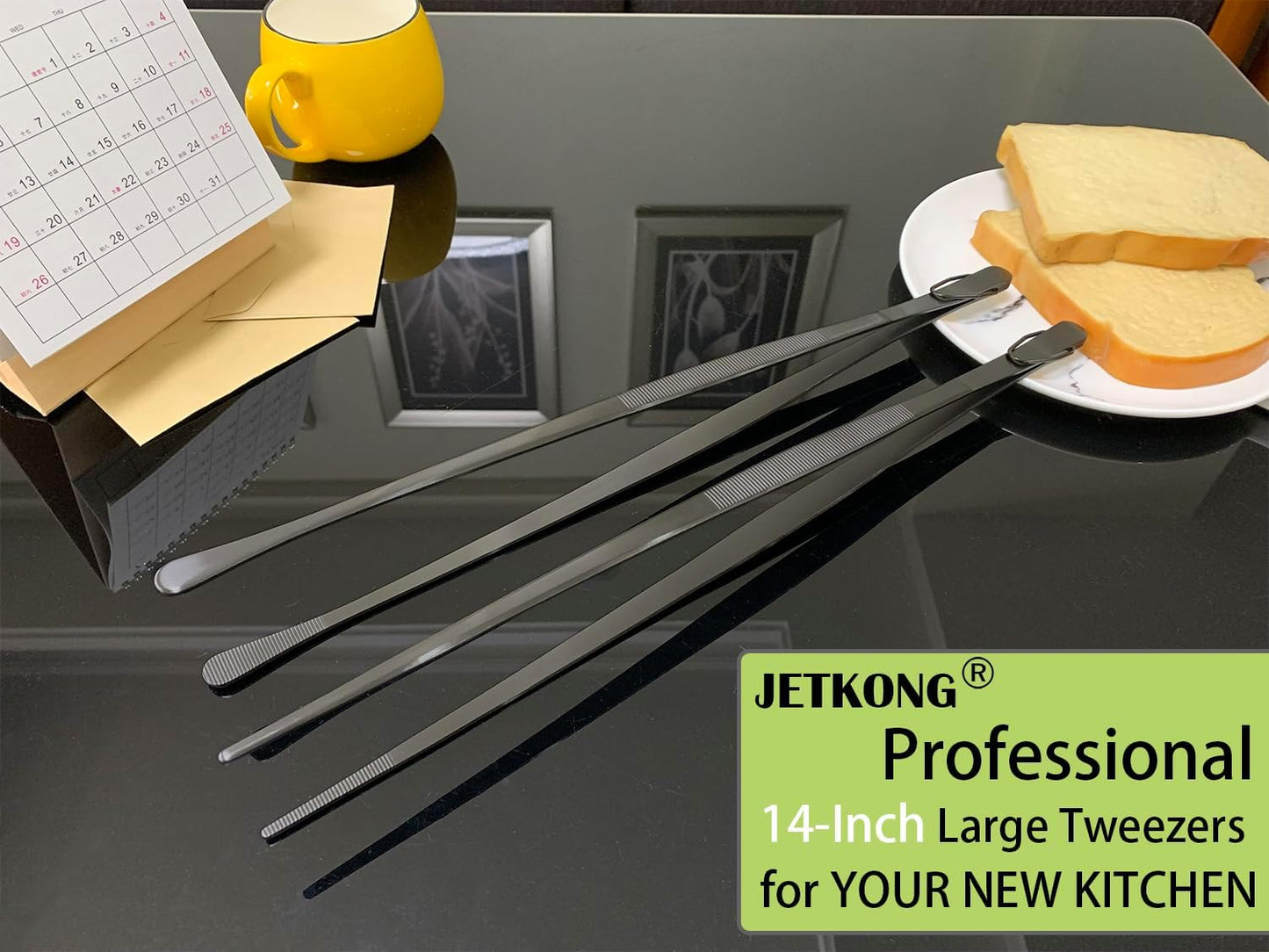 JETKONG 2 Pcs 12-Inch Kitchen Tweezers Fine Tweezer Tongs, Extra-Long Stainless Steel Cooking Tweezers (Silver)