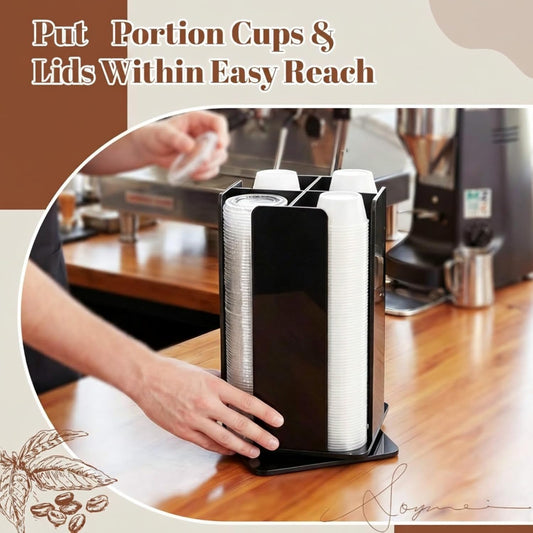 Geetery Rotating Portion Cup and Lid Organizer with 4 Compartments Acrylic Portion Cup Dispenser Holder Carousel Storage for Food Truck Accessories Countertop Coffee Station Restaurant Beverage