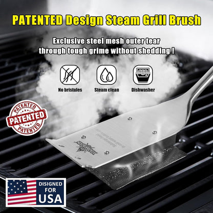XUDAKAIXIN Grill Brush Bristle Free,with 5 BBQ Replacement Head,Perfect for Cast Iron, Stainless Steel Grates, [Ultra Safe & Efficient] Grill Cleaner for Outdoor Grill,Gifts for Men/Dad